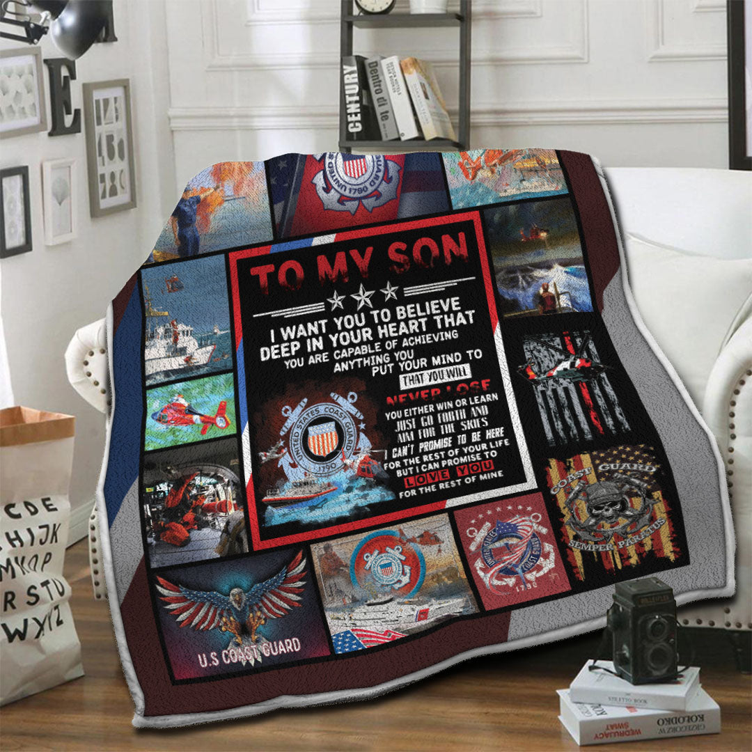 litzzy To My Son U.S. Coast Guard Fleece Blanket ABC23102828 Fleece Blanket   