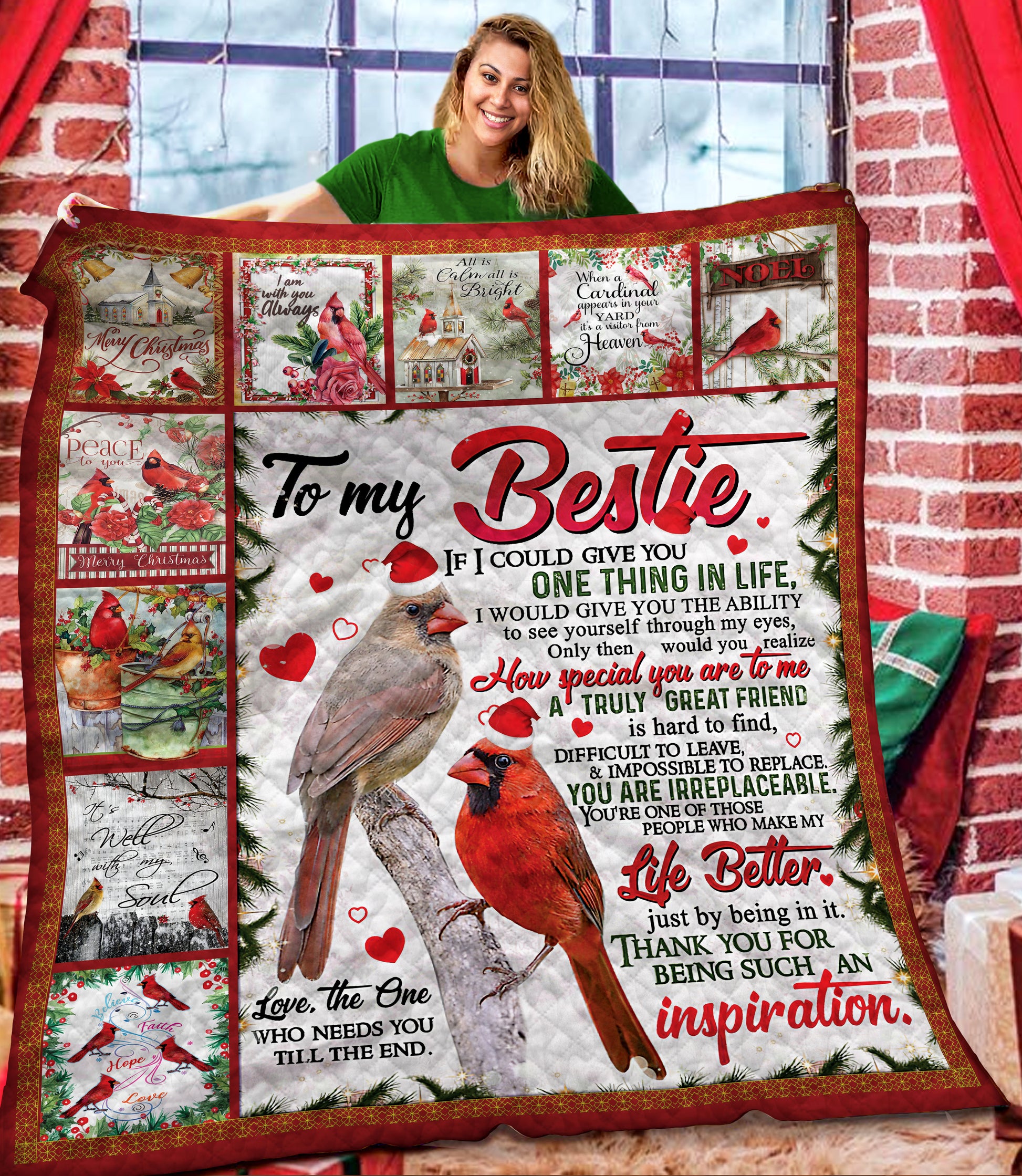 litzzy To My Bestie Cardinal Christmas DTH121104HD Fleece Blanket Quilt Blanket   