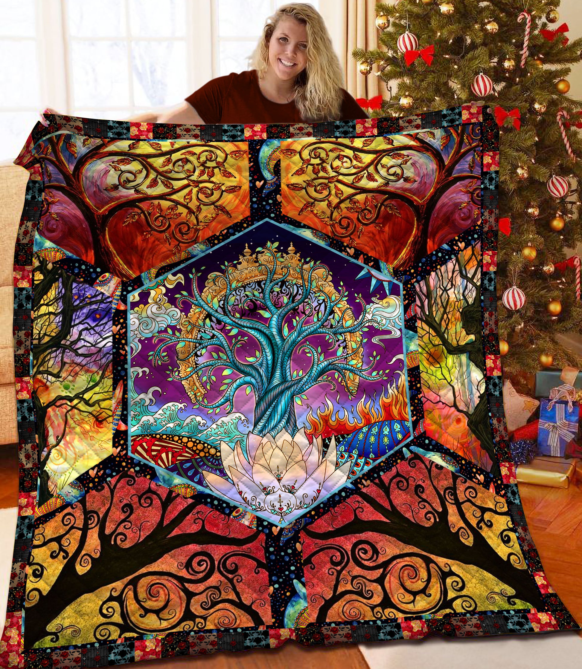 litzzy Tree Of Life Fleece Blanket HQT2011243 Quilt Blanket   