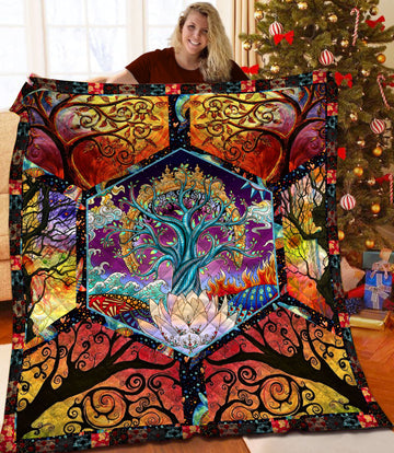 litzzy Tree Of Life Fleece Blanket HQT2011243 Quilt Blanket   