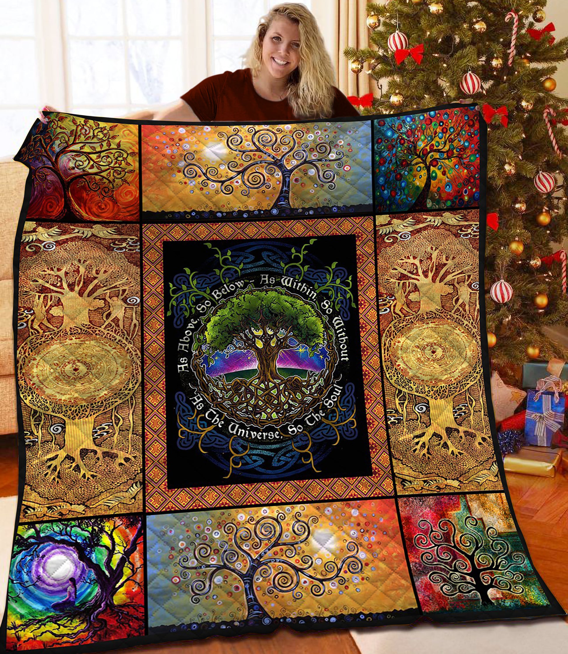 litzzy Tree Of Life Fleece Blanket HQT2011249 Quilt Blanket   