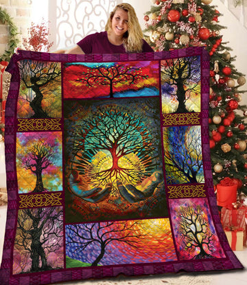 litzzy Tree Of Life STQ211036 Fleece Blanket Quilt Blanket   