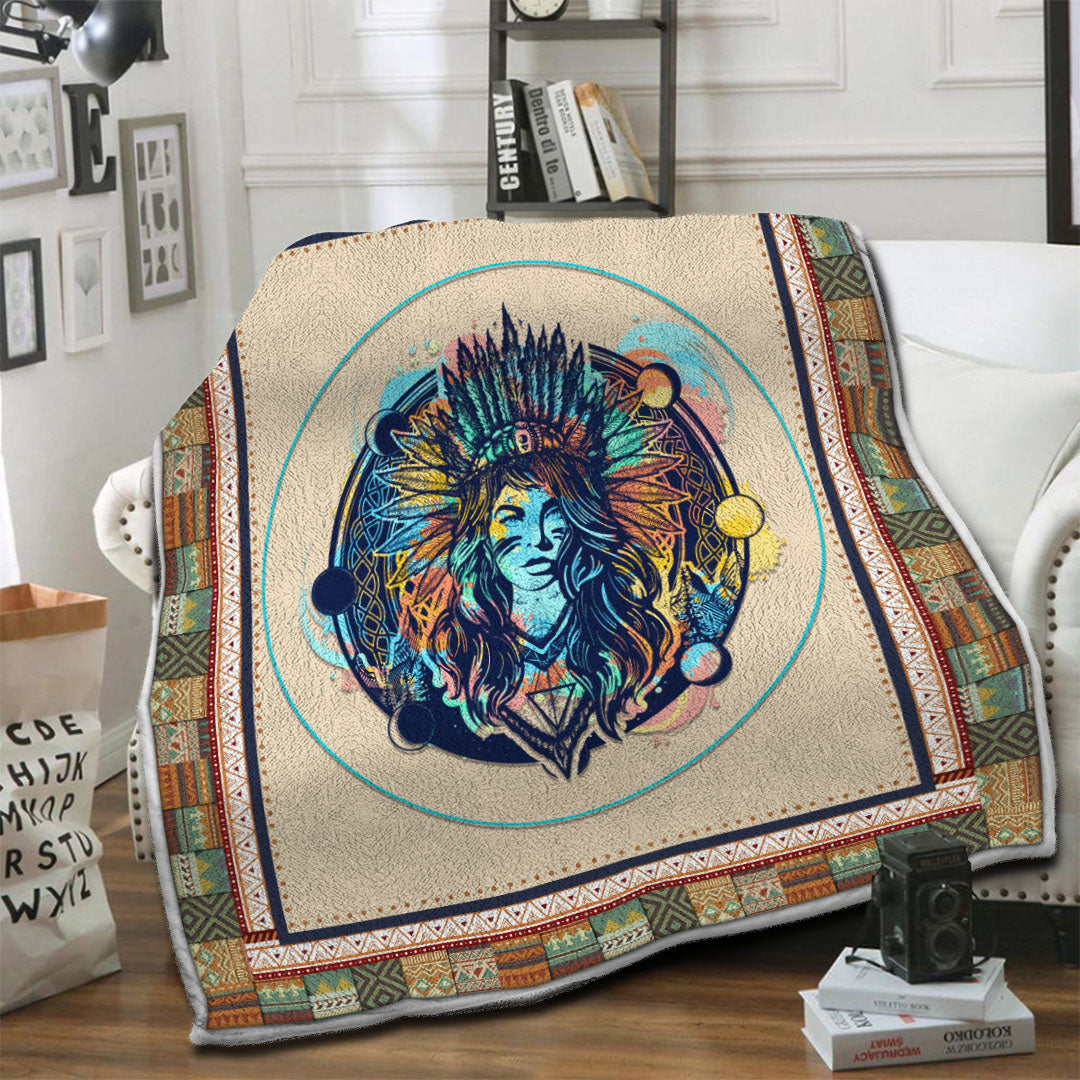 litzzy Tribal Woman Fleece Blanket HST19103873 Fleece Blanket   