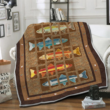 litzzy Trout Fishing Fleece Blanket HST1910444 Fleece Blanket   