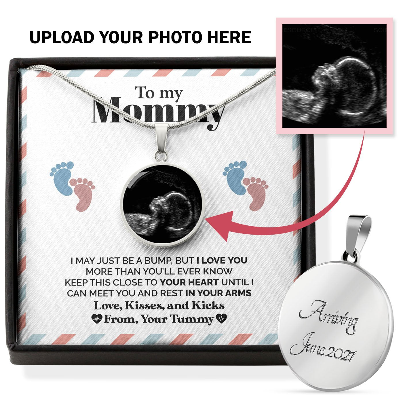 litzzy To My Mommy -  Love, Kisses, and Kicks - Circle Photo Necklace Jewelry Luxury Necklace (.316 Surgical Steel) Yes 