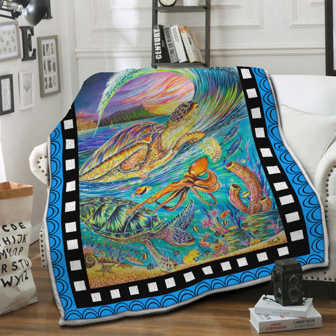 litzzy Turtle HQT16101234 Fleece Blanket Fleece Blanket   