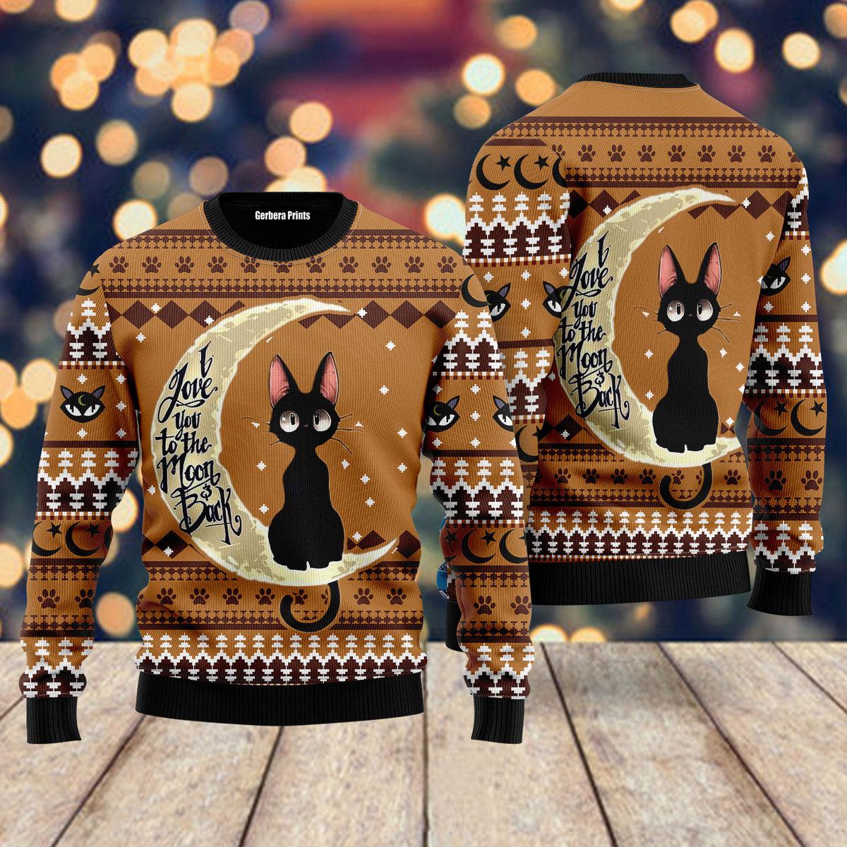 litzzy Black Cat Moon And Back Ugly Christmas Sweater | For Men & Women | Adult | US5070 - Ugly Sweater Gift For Lover sweater   