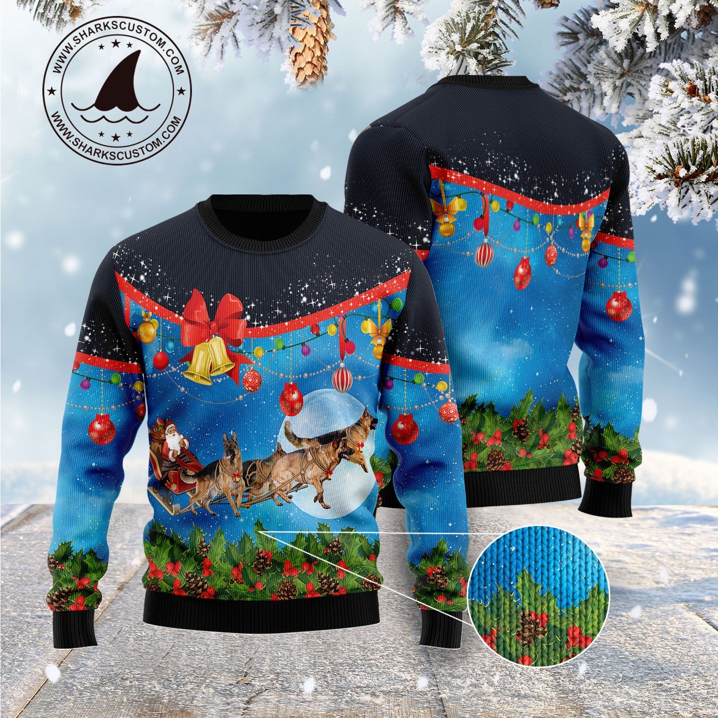 litzzy German Shepherd Sleigh G5114 Ugly Christmas Sweater -  Best Gift For Christmas, Noel Malalan - Christmas Signature sweater   