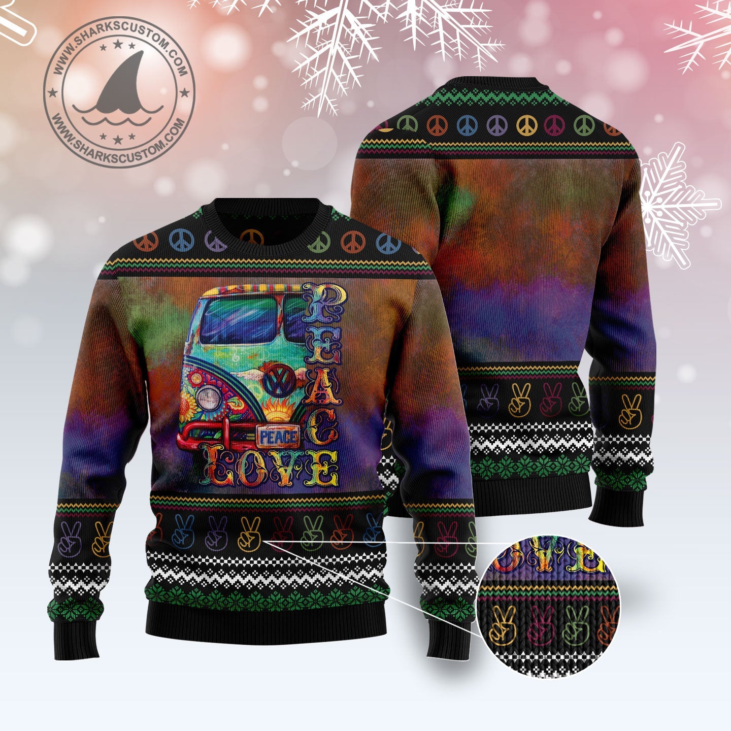 litzzy Hippie Peace Love G51110 Ugly Christmas Sweater -  Best Gift For Christmas, Noel Malalan - Christmas Signature sweater   