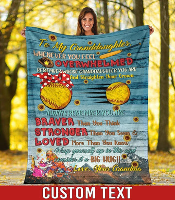 litzzy Softball - Personalized To My Granddaughter Consider It A Big Hug Fleece Blanket Nh040820Ki Quilt Blanket   