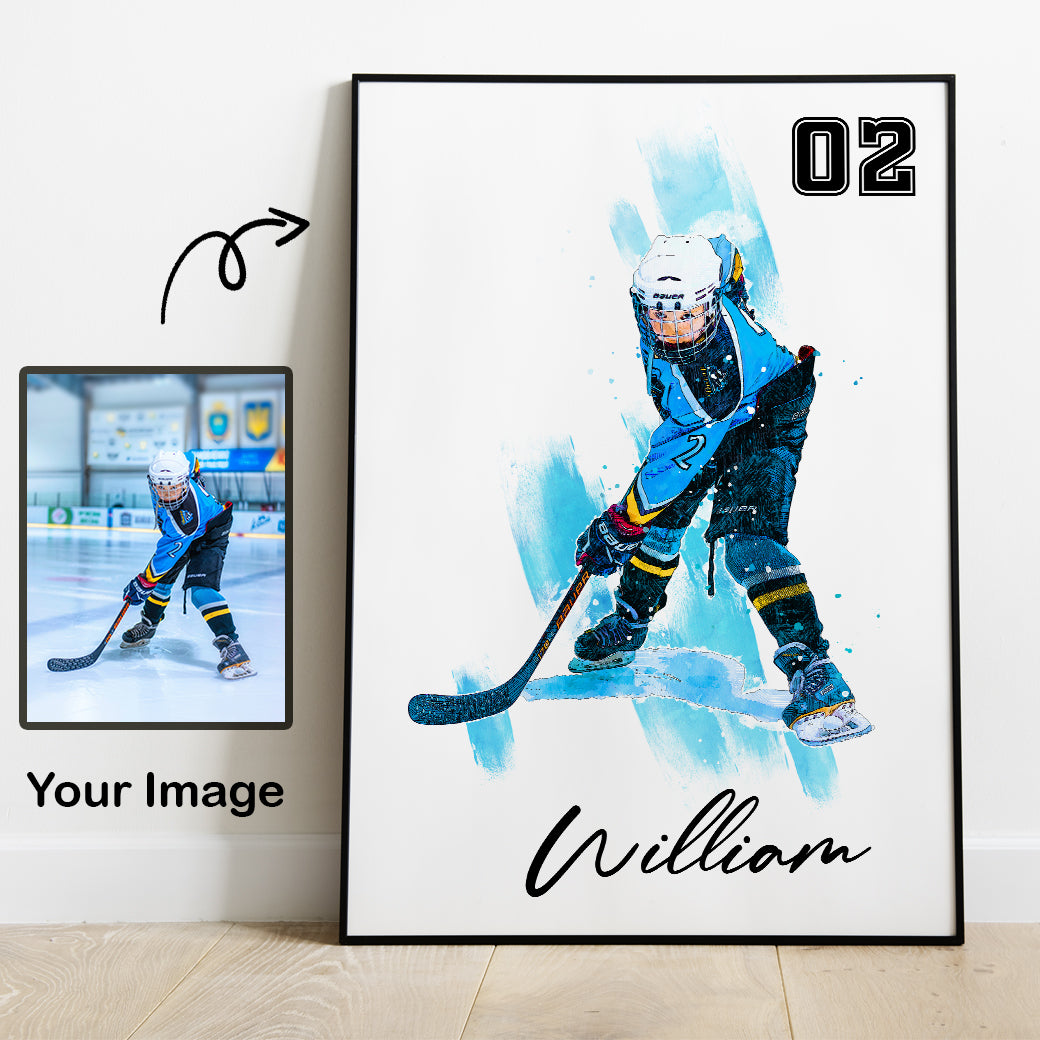 litzzy Ice Hockey Watercolor Personalized Canvas Gifts, Ice Hockey Custom Canvas Wall Art for Living Room Canvas Wall Art Framed Canvas 11"x14" 
