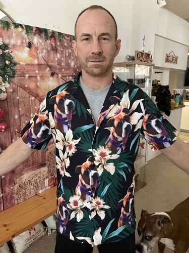 litzzy Custom Leaves & Flowers Pattern Short-Sleeve Hawaiian Shirt (Dark Green Color) Hawaii Shirt   