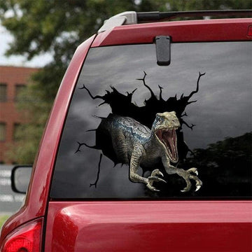 litzzy Velociraptor Dinosaur Cracked Car Decal Sticker | Waterproof | PVC Vinyl | CCS1885 - Ugly Sweater Gift For Lover sweater Colorful S (7.87x11.81") 