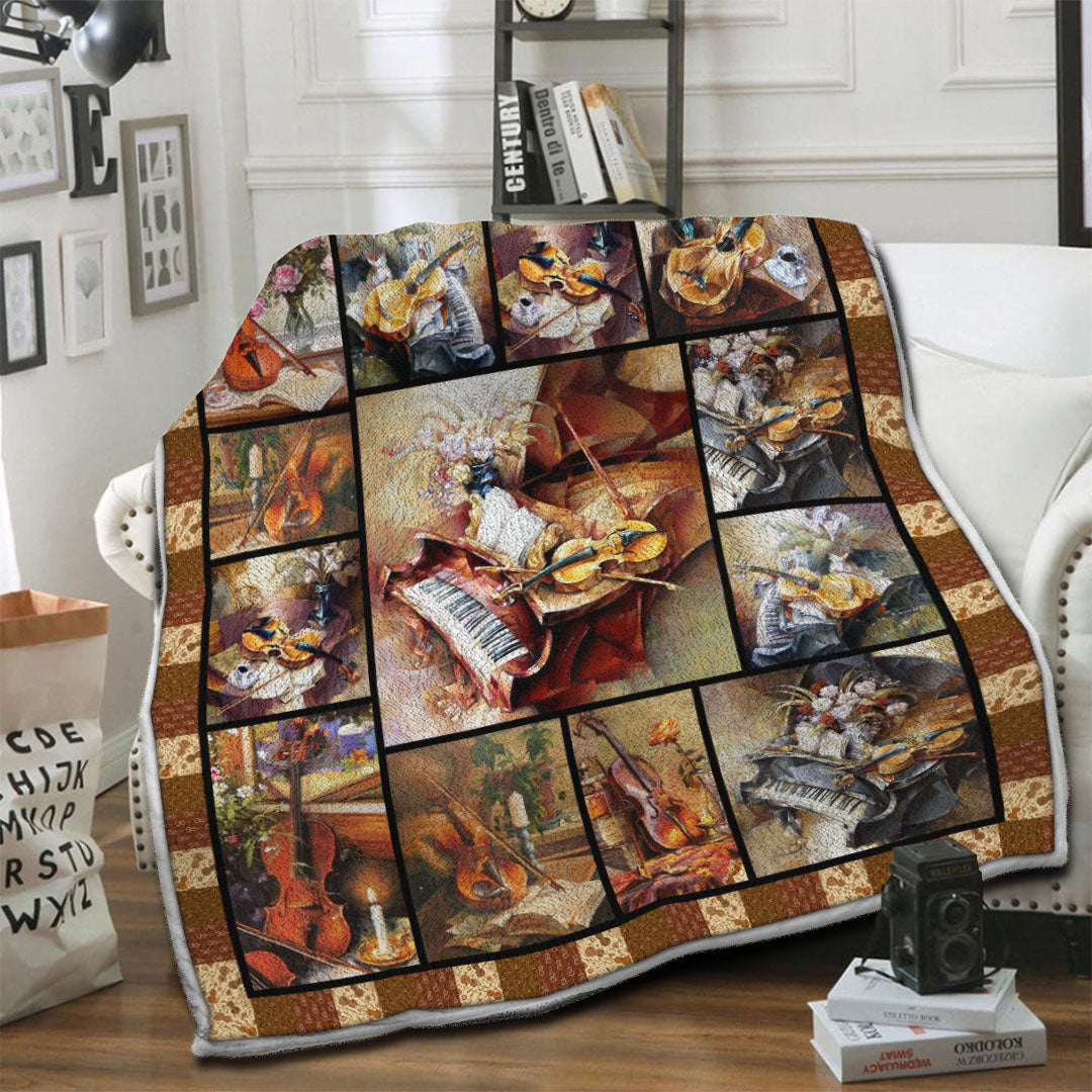 litzzy Violin Fleece Blanket HST1910993 Fleece Blanket   