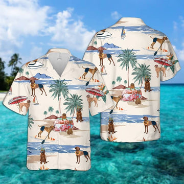 litzzy Vizsla Summer Beach Hawaiian Shirt, dog beach Short Sleeve Hawaiian Shirt - Aloha shirt Hawaiian Hawaii Shirt For Summer Hawaii Shirt   