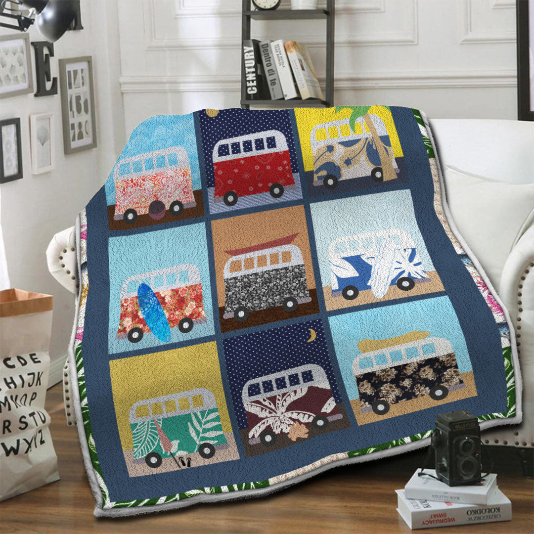 litzzy Volkswagen Bus Fleece Blanket HST19101568 Fleece Blanket   