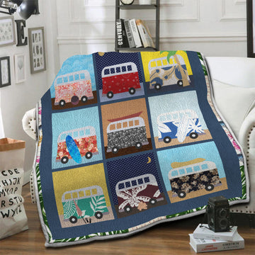 litzzy Volkswagen Bus Fleece Blanket HST19101568 Fleece Blanket   
