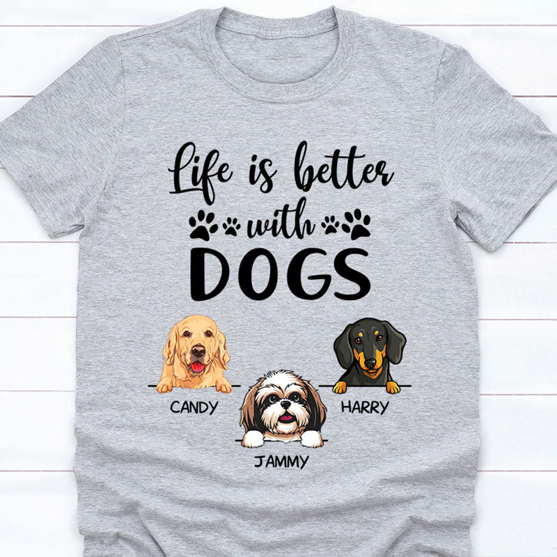 litzzy Life Is Better With Dogs, Personalized Shirt, Custom Gifts for Dog Lovers, Pet Portraits Tshirt, Dog Portraits Tshirt T-shirt Basic Tee White S