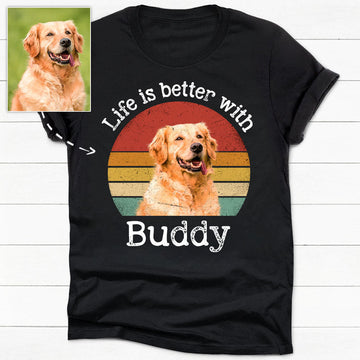 litzzy Life Is Better With, Personalized Shirt, Gift For Your Loved Ones, Custom Photo, Pet Portraits Tshirt, Dog Portraits Tshirt T-shirt Basic Tee Black S