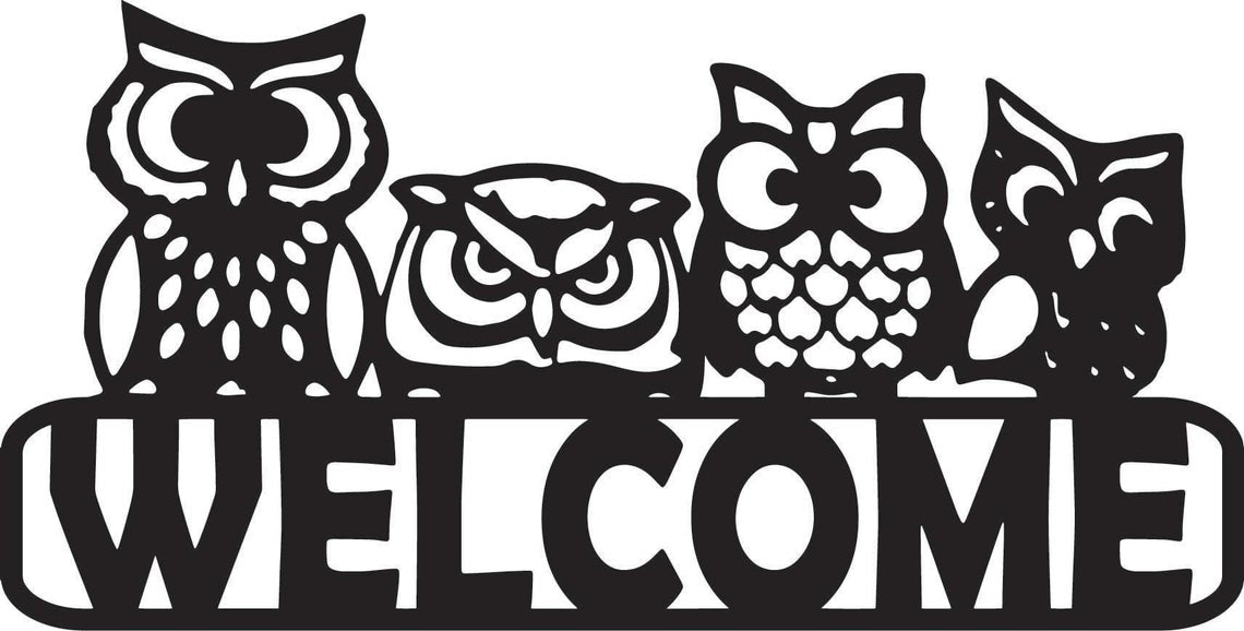 litzzy Welcome Front Door Home Decoration With Owls - Cut Metal Sign - Custom metal signs - Metal Monogram Sign for Home Decor    