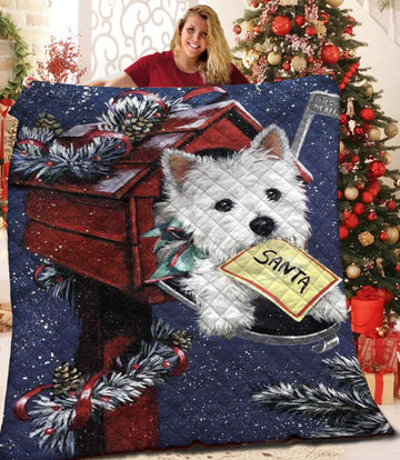 litzzy West Highland White Terrier Christmas Fleece Blanket CCC26101181 Quilt Blanket   