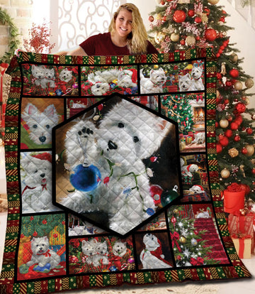 litzzy Westie Christmas Fleece Blanket BBB221116MH Quilt Blanket   
