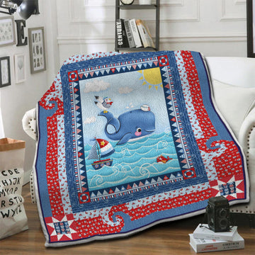litzzy Whale Fleece Blanket SHQ261033DT Fleece Blanket   