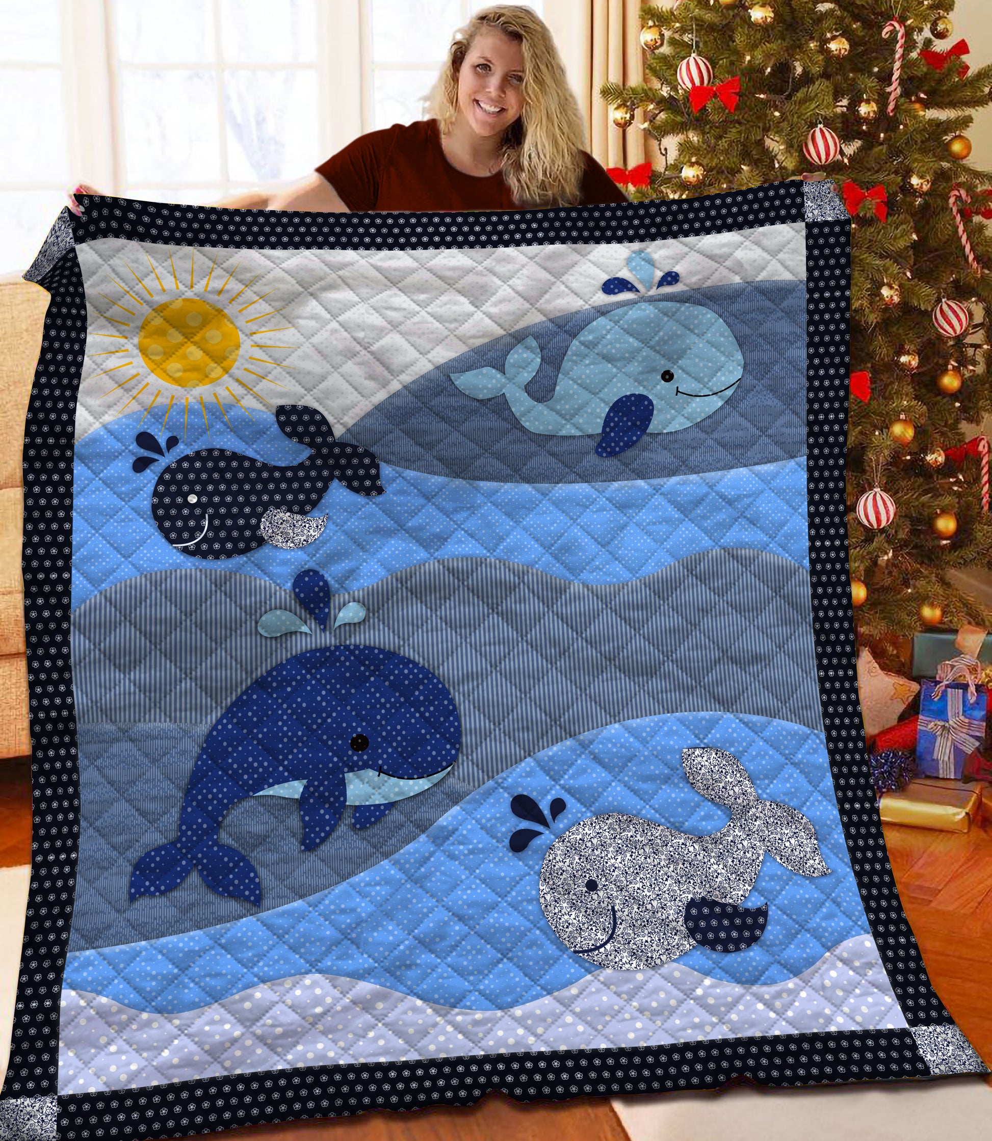 litzzy Whale Fleece Blanket HQT2011143 Quilt Blanket   
