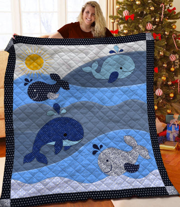 litzzy Whale Fleece Blanket HQT2011143 Quilt Blanket   