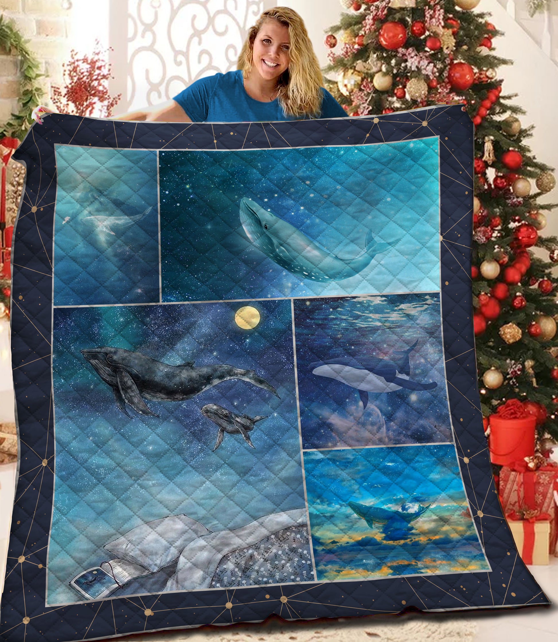 litzzy Whale HQT16101255 Fleece Blanket Quilt Blanket   