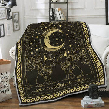 litzzy Wiccan Cats And Moon Fleece Blanket HST19101186 Fleece Blanket   