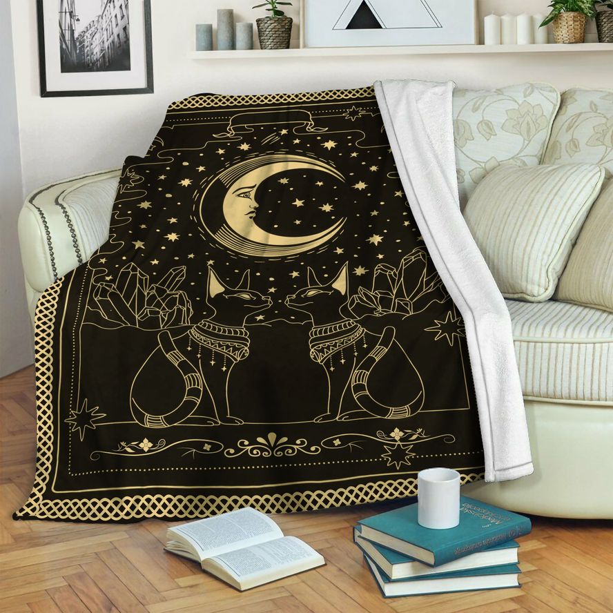 litzzy Wiccan Cats And Moon Fleece Blanket HST19101186 Fleece Blanket   