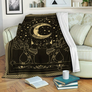 litzzy Wiccan Cats And Moon Fleece Blanket HST19101186 Fleece Blanket   