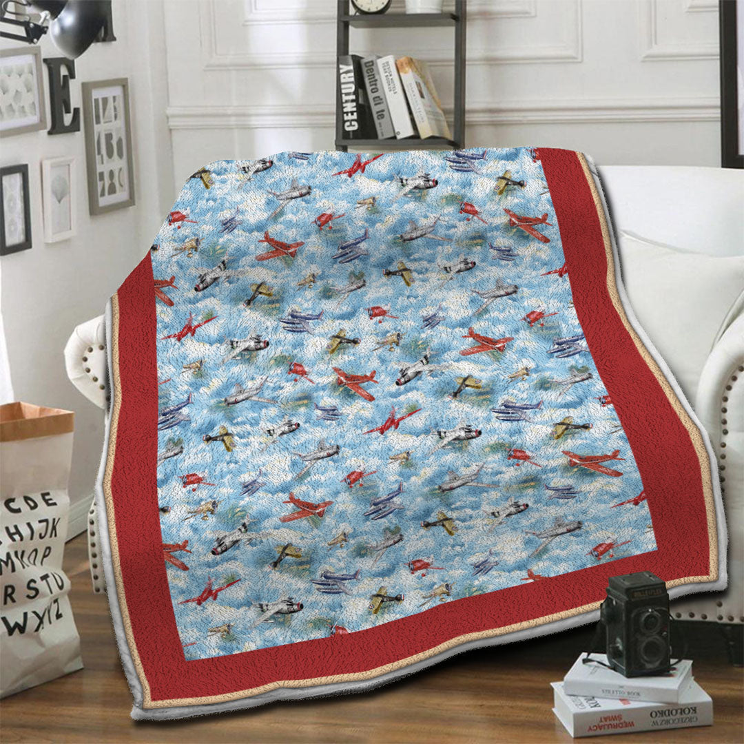 litzzy Wingman Military Vintage Planes Fleece Blanket HST19103983 Fleece Blanket   