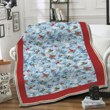 litzzy Wingman Military Vintage Planes Fleece Blanket HST19103983 Fleece Blanket   