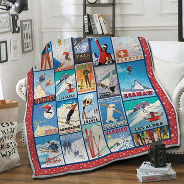 litzzy Winter Skiing Day Fleece Blanket HST19101187 Fleece Blanket   
