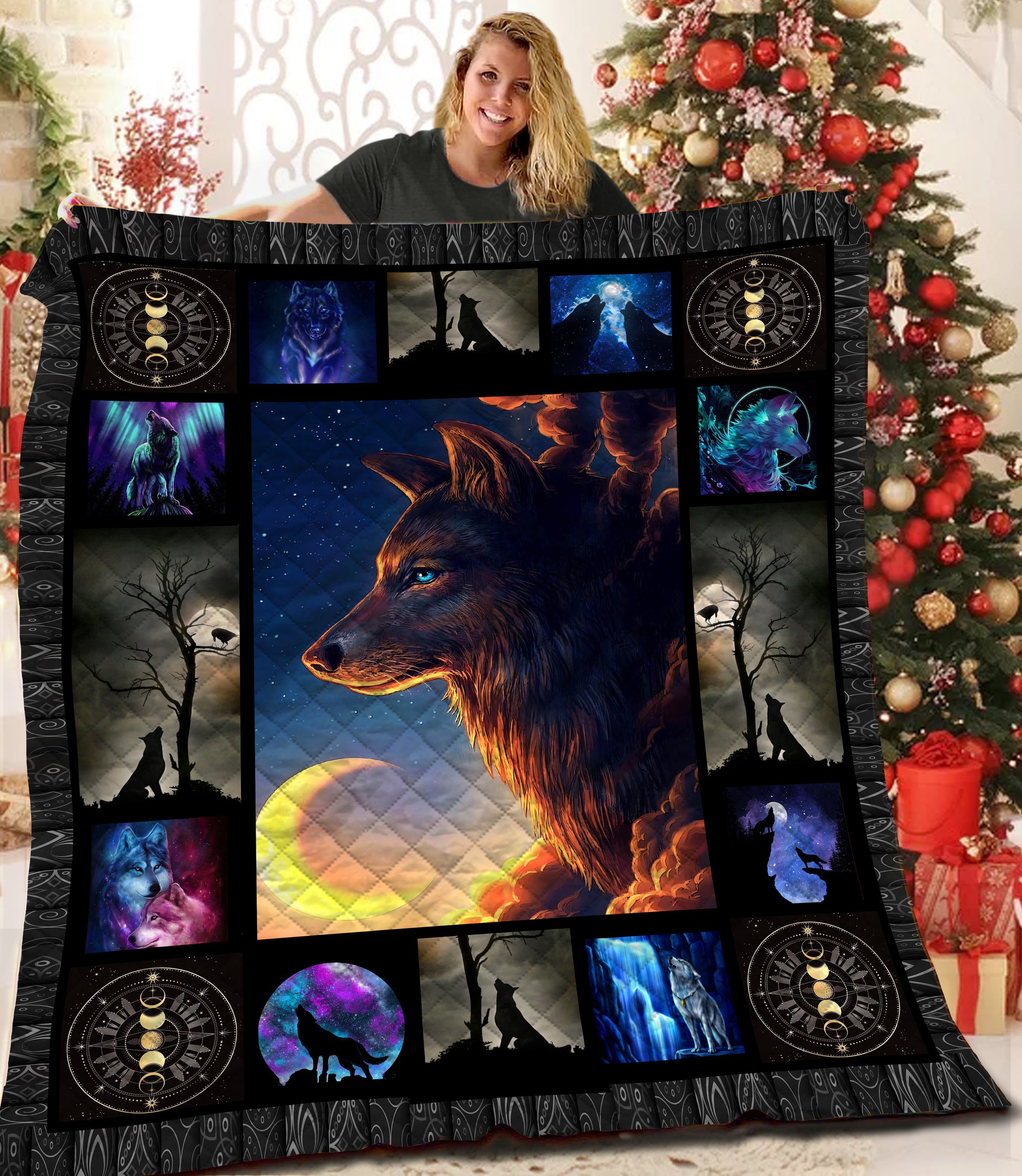 litzzy Wolf Fleece Blanket STQ231028NB Quilt Blanket   