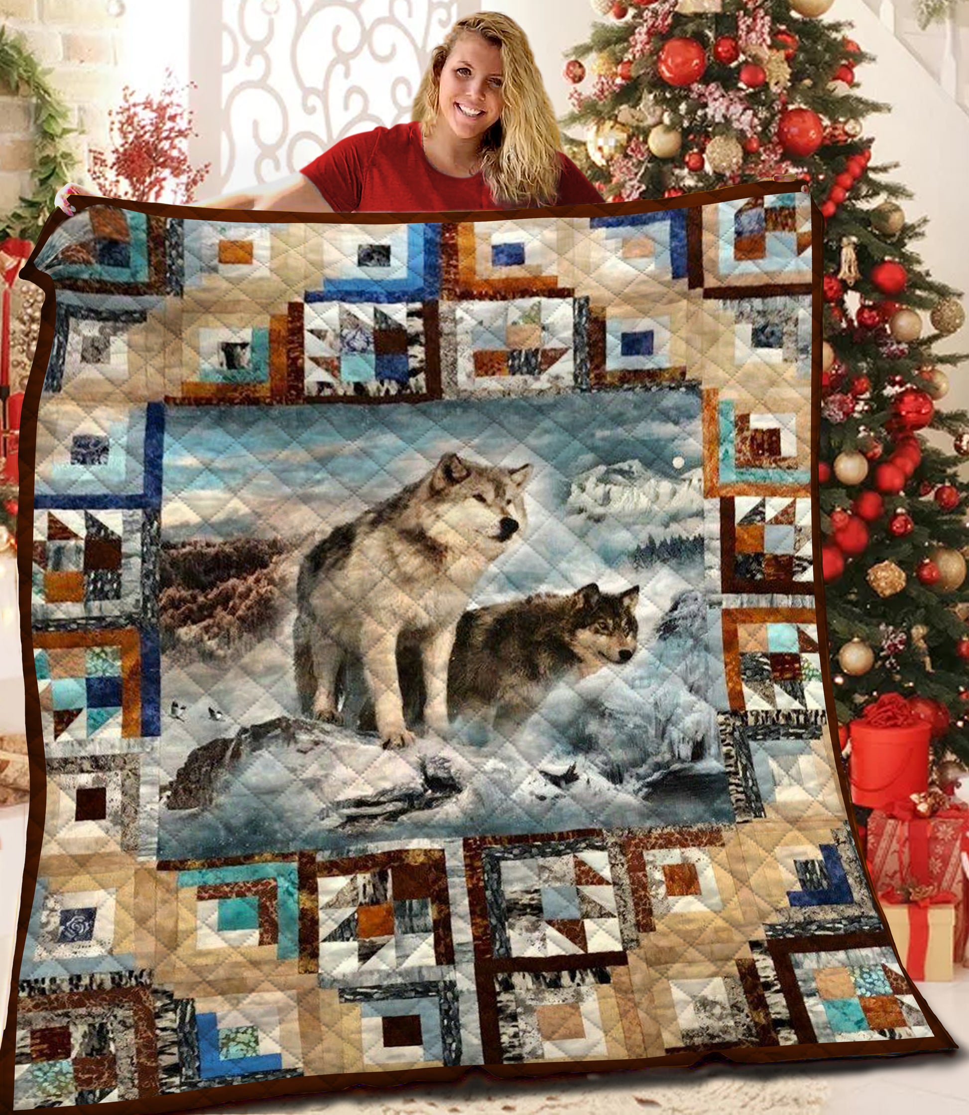 litzzy Wolf Fleece Blanket LML231001VT Quilt Blanket   