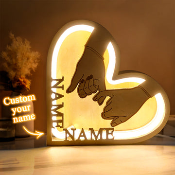 litzzy Personalized Couple Name Hand In Hand Wooden Heart Lamp Heart Lamp 16.5*18.5*2.3CM  
