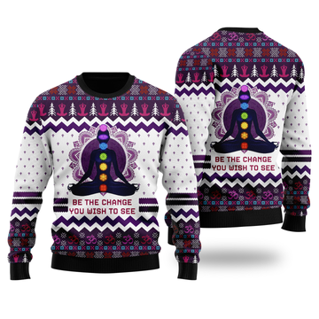 litzzy Yoga Be The Change Ugly Christmas Sweater | For Men & Women | Adult | US4337 - Ugly Sweater Gift For Lover sweater S Colorful 