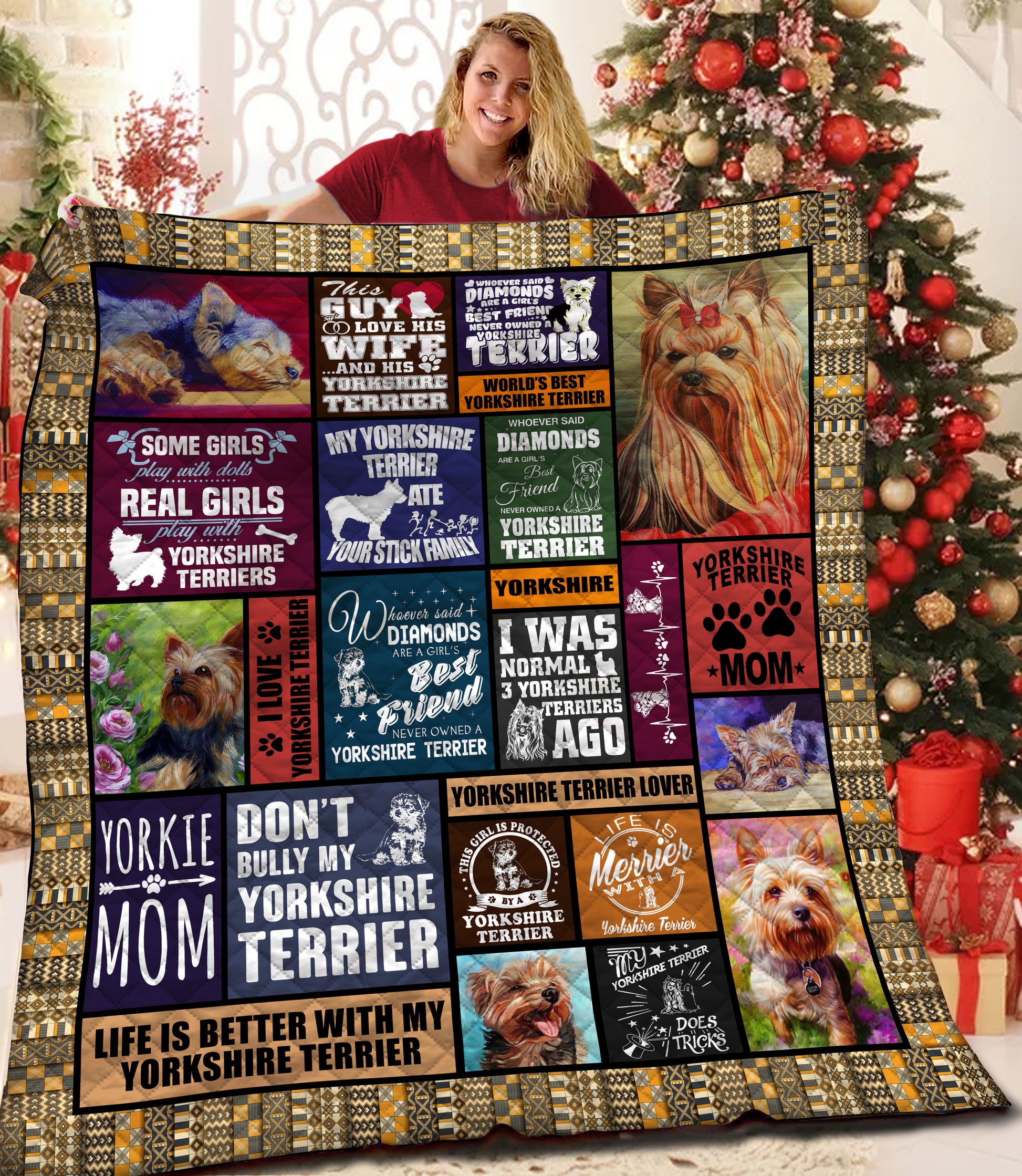 litzzy Yorkshire TerrierFleece Blanket HQT2011198 Quilt Blanket   