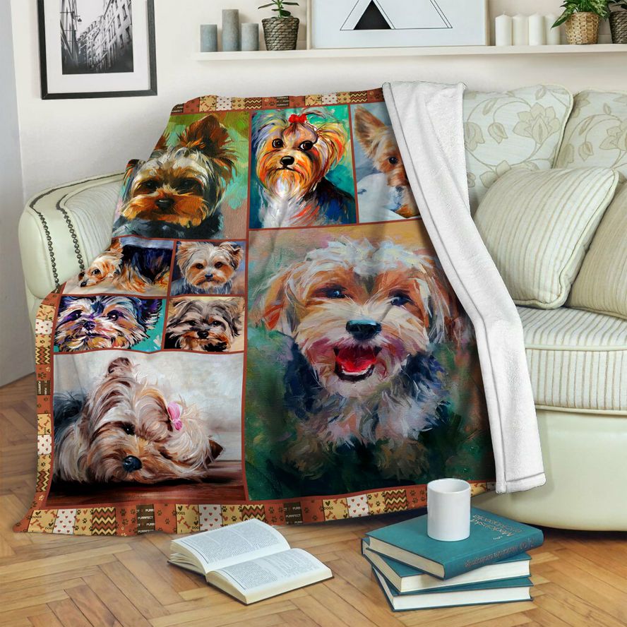 litzzy Yorkshire Terrier HQT1410276 Fleece Blanket Fleece Blanket   