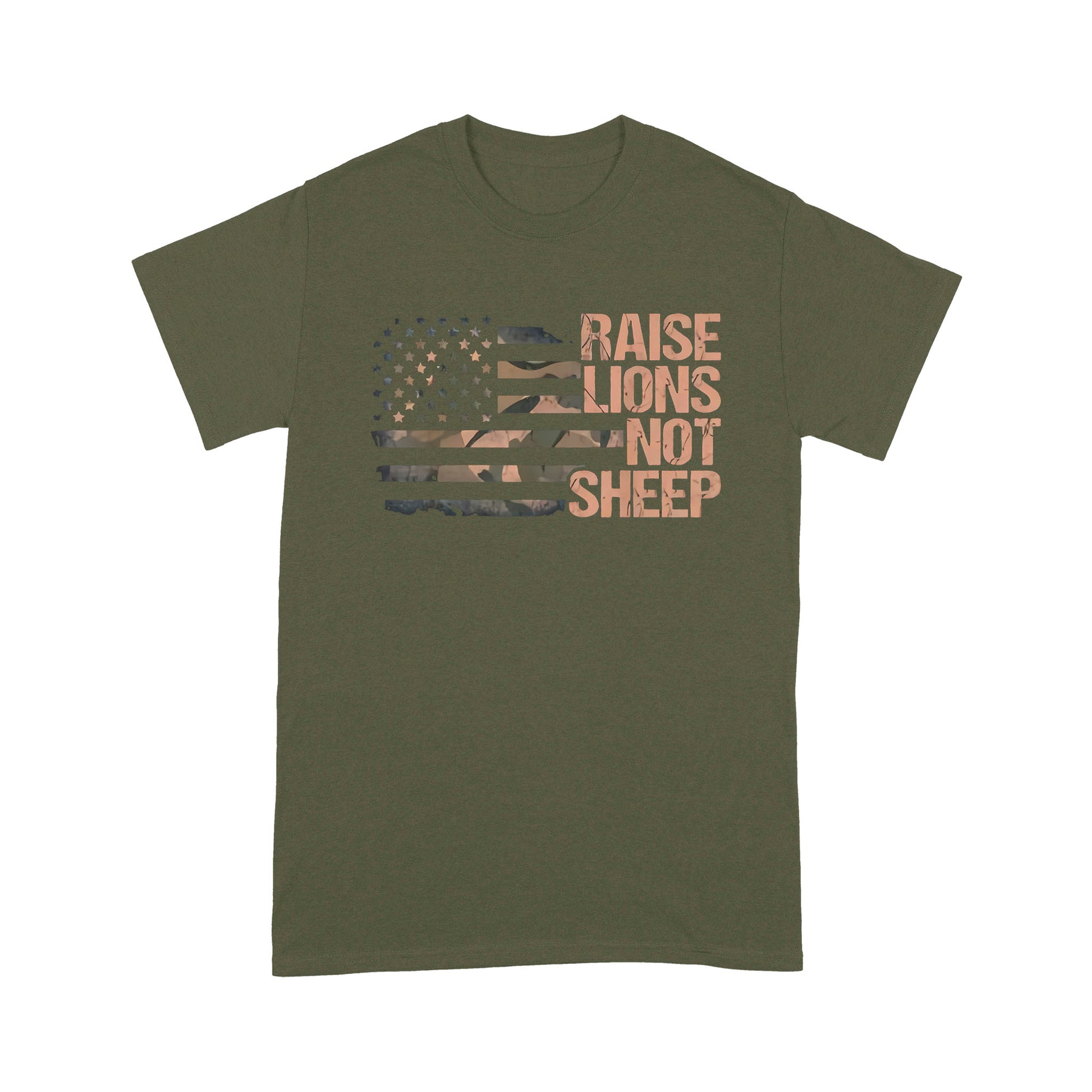 litzzy Raise Lions Not Sheep American Patriot Day T-shirt | Made in US  S Military Green 