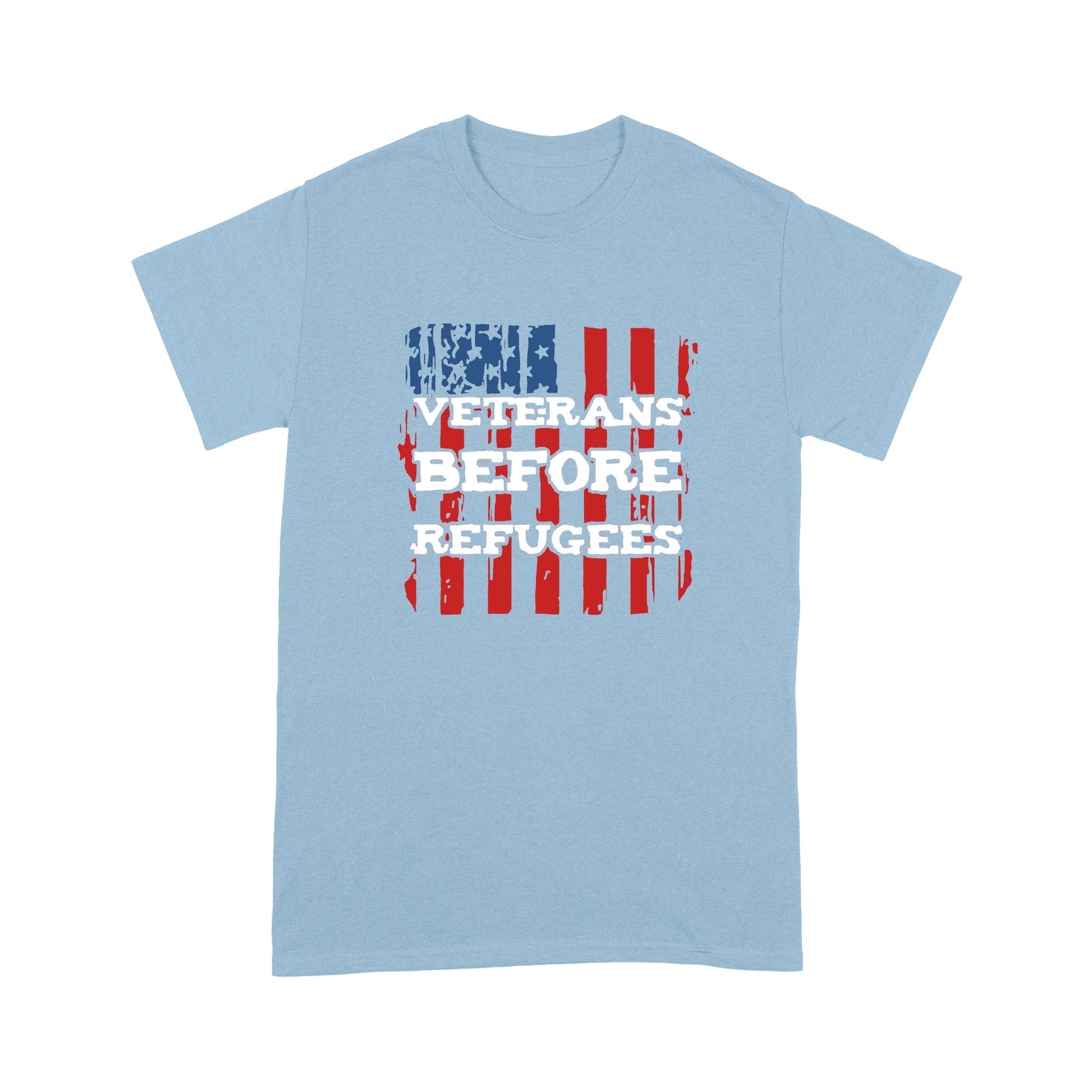 litzzy Veterans Before Refugees USA T-shirt | Made in US  S Light Blue 