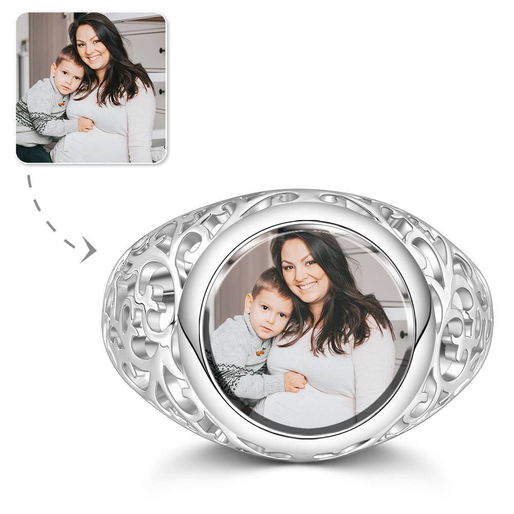 litzzy Round Women Rings Custom Photo Ring Mother's Day Gifts jewelry US 5 (Inner diameter 15.8mm) Silver 