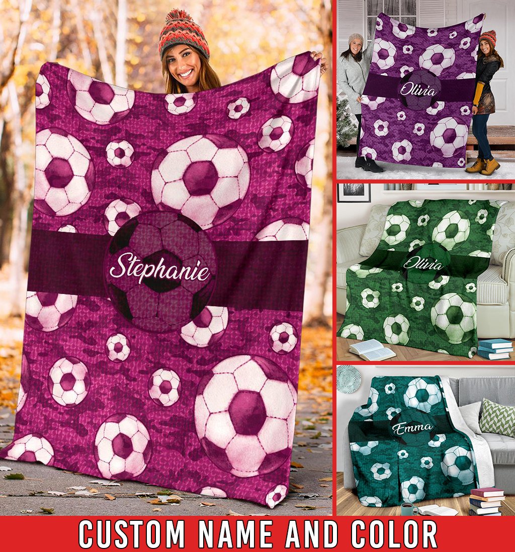 litzzy Personalized Soccer Pattern Texture Fleece Blanket - Nh1411202 Quilt Blanket CUSTOM COLOR 50 X 60 