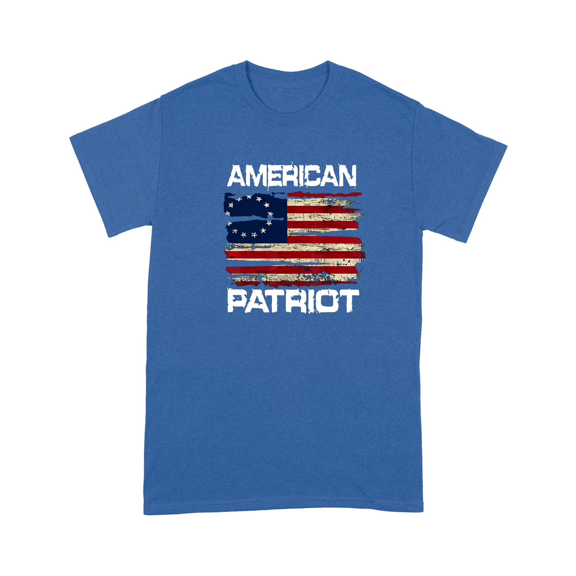 litzzy Patriort Day American Flag T-shirt | Made in US  S Royal 