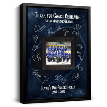 litzzy Hockey Coach Thank You Gift, Custom End of the Season Picture Canvas Print, Ice Hockey Guest Book Canvas Wall Art   