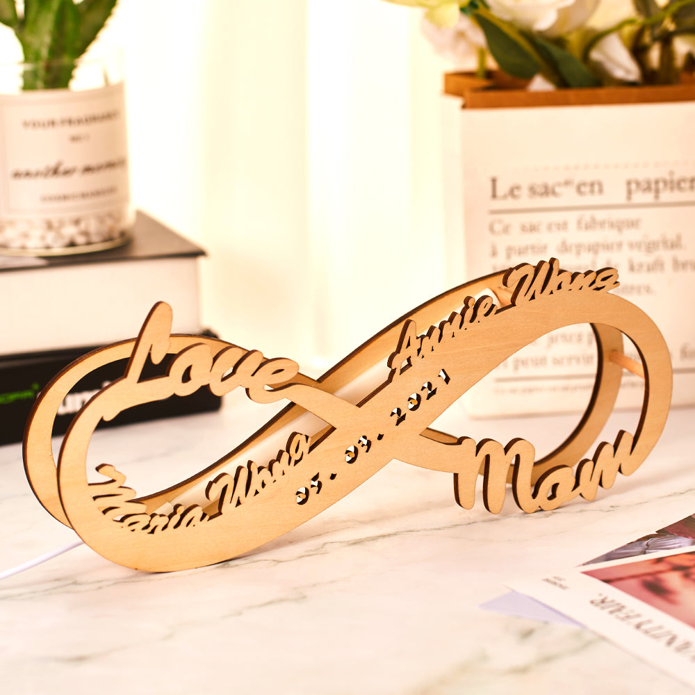 litzzy Custom Engraved Night Light Infinity Name Wood Night Lamp Night Light Love mom  