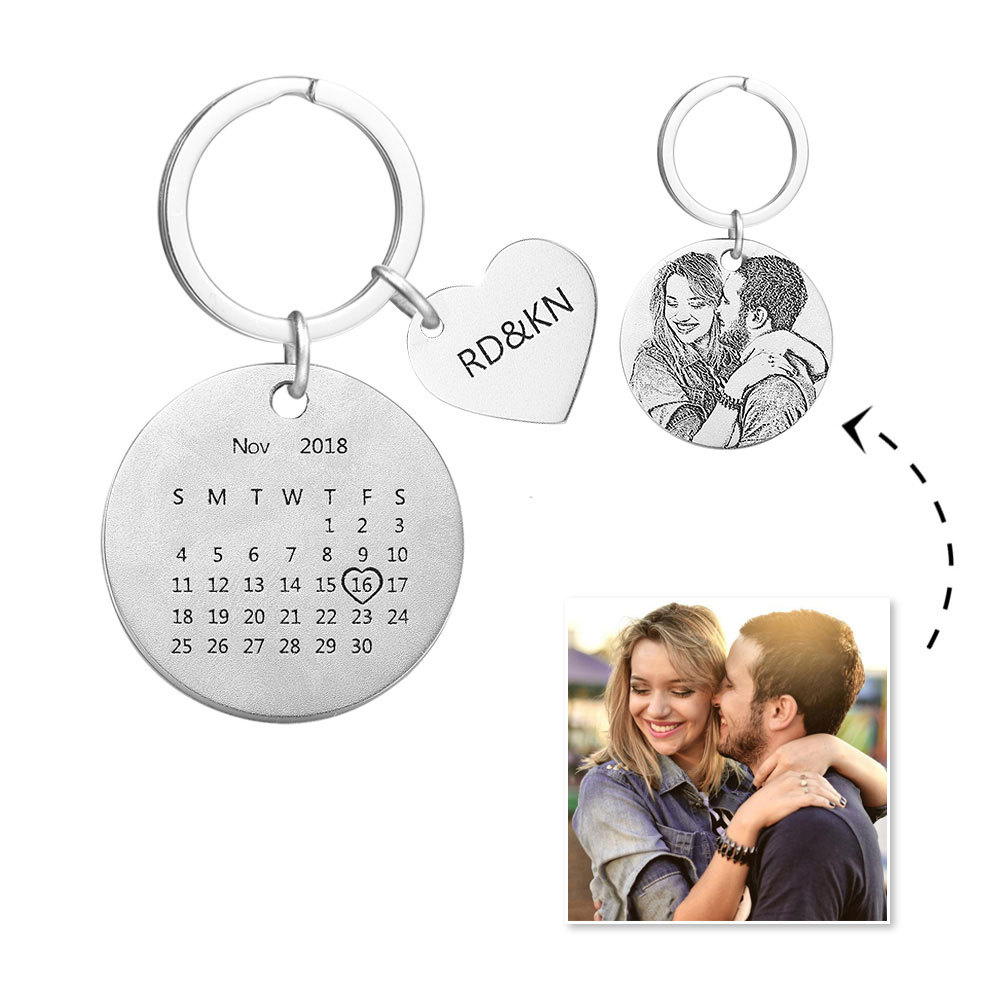litzzy Personalized Engraved Photo Calendar Keychain For Anniversary Keychain   